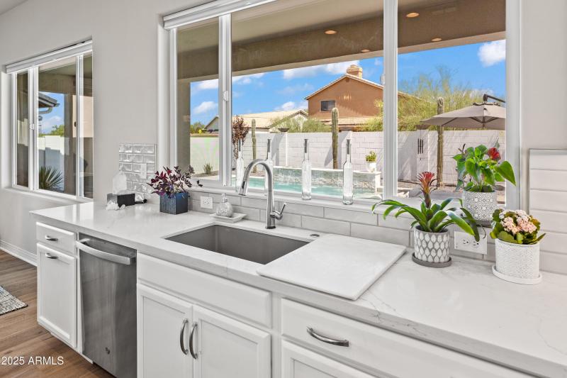 Kitchen with Pool Views