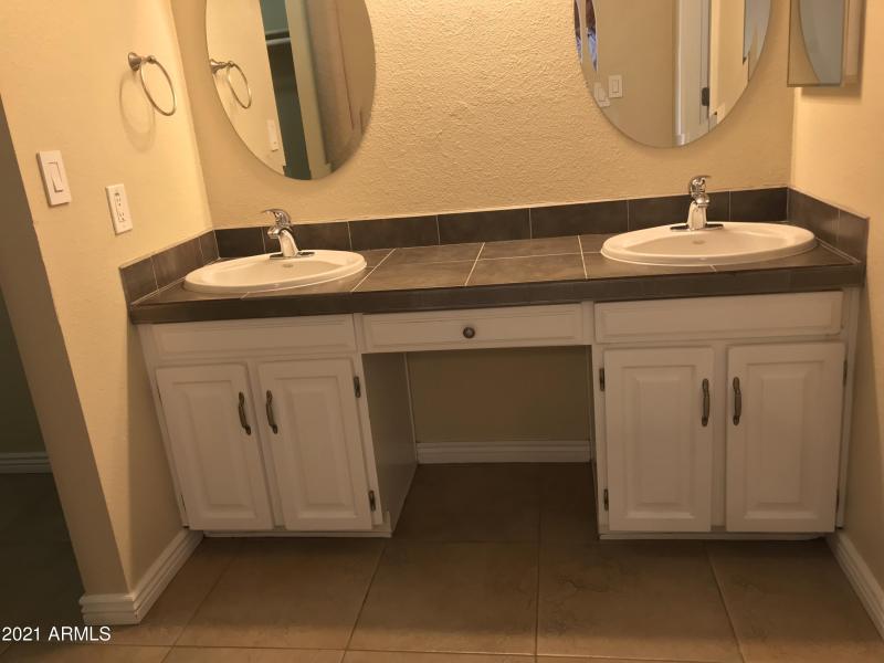 Primary bathroom with dual sinks