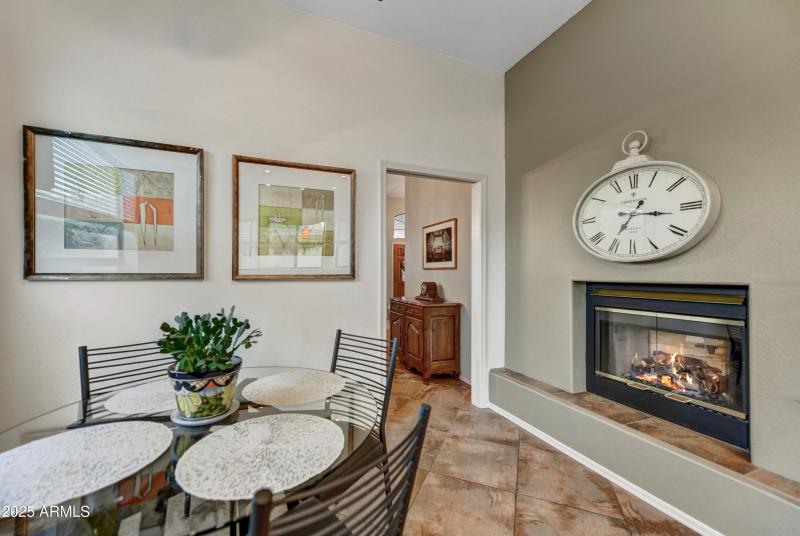 Two way Fireplace in Breakfast Nook