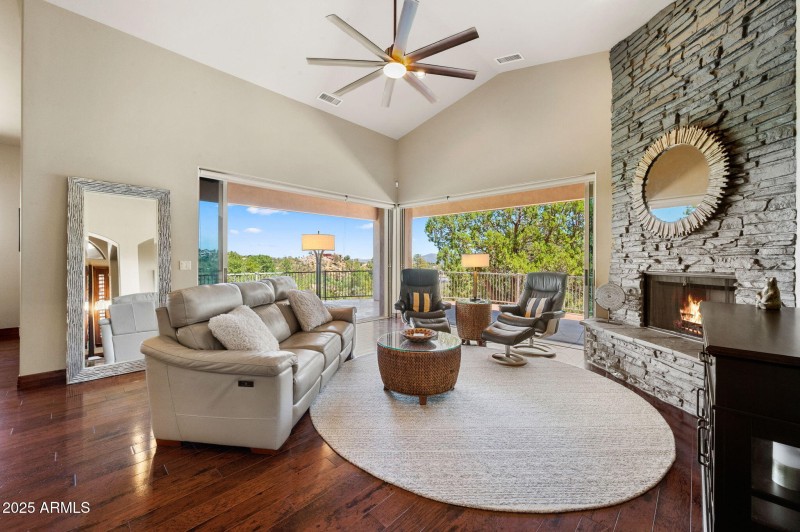 Living Room with Wall of Windows Open