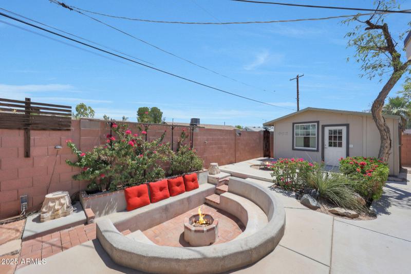 Sunk in Fire Pit & Large Storage Shed