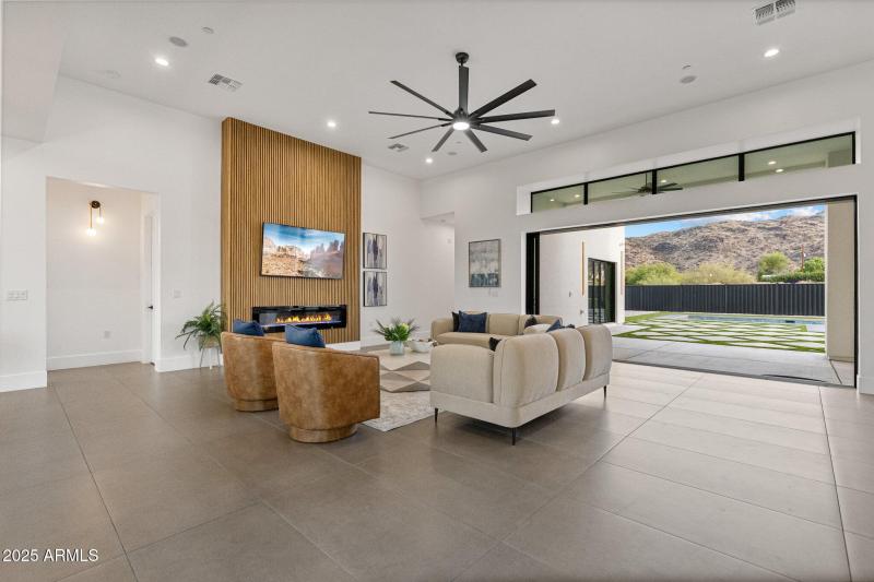 Fluted Wood Fireplace Wall