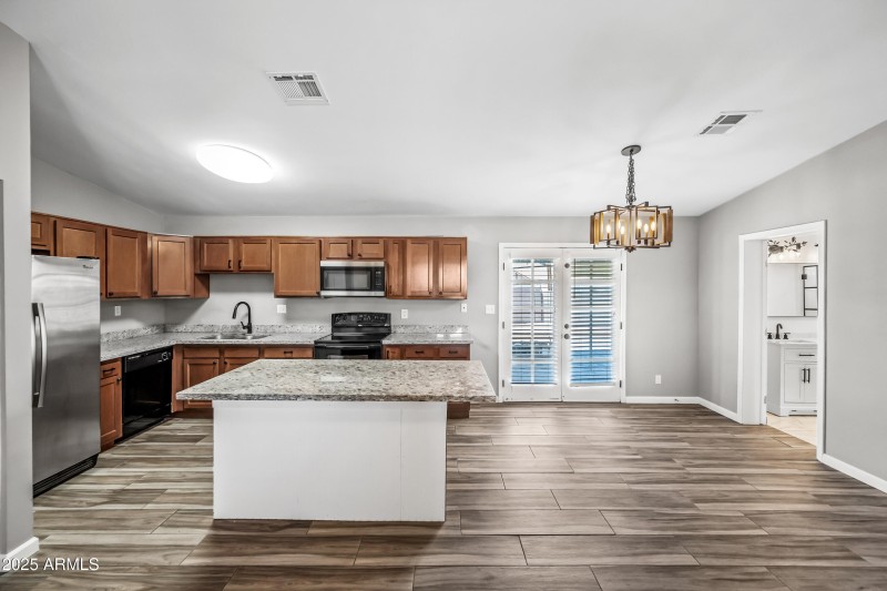 French doors to backyard