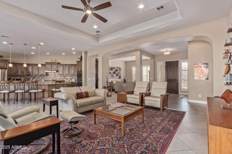 The great room has tray ceiling