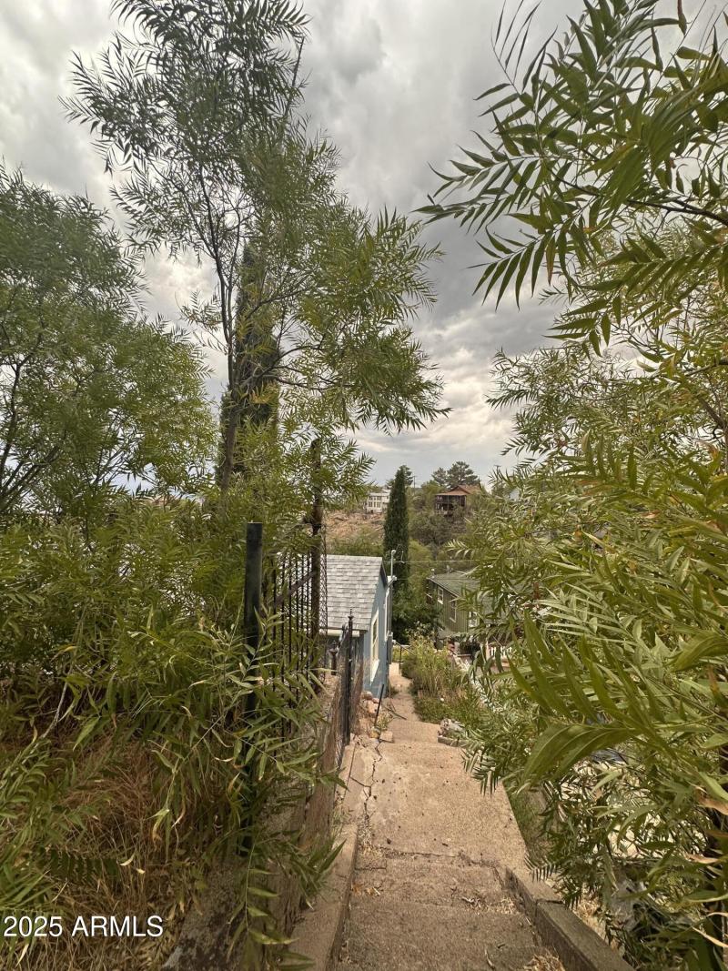 Steps down to house from terraces