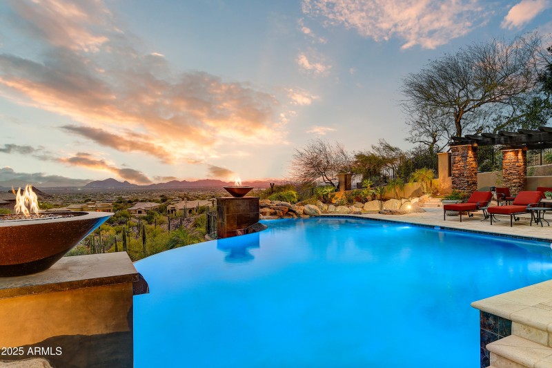 Firelit Poolside Reflections