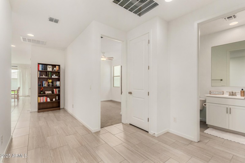 Just inside the front door