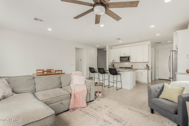 Family room view into the kitchen