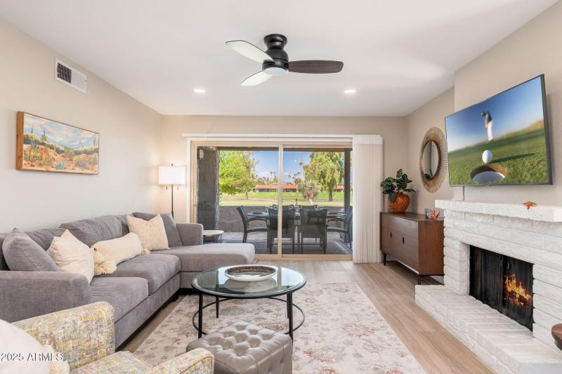 Living Room - Patio & Fireplace View