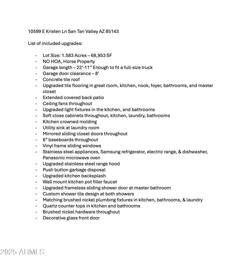 10599 E Kristen Ln_LIST OF UPGRADES