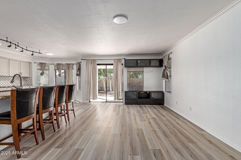 Family Room with Backyard Views