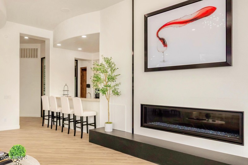 Gas Fireplace and Bar Seating