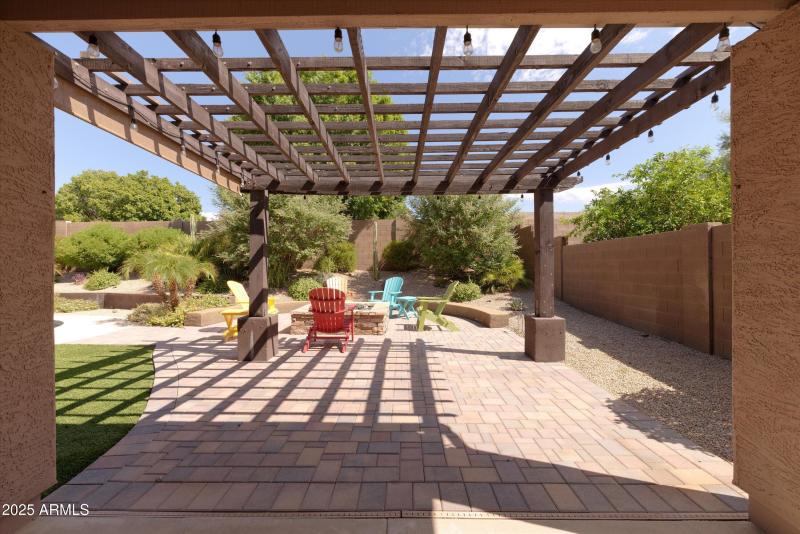 Trellis Covered Patio with Firepit
