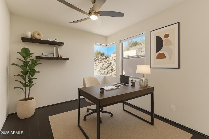 Modern Home Office with Desert View