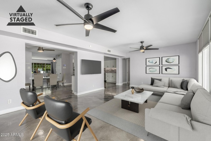 Staged great room and tv room