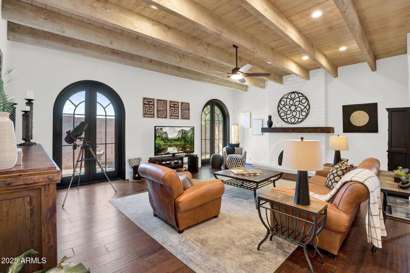Living Room with Wood Beams