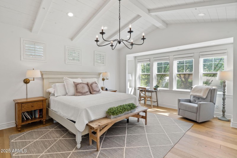 Primary Suite w Wood Beams