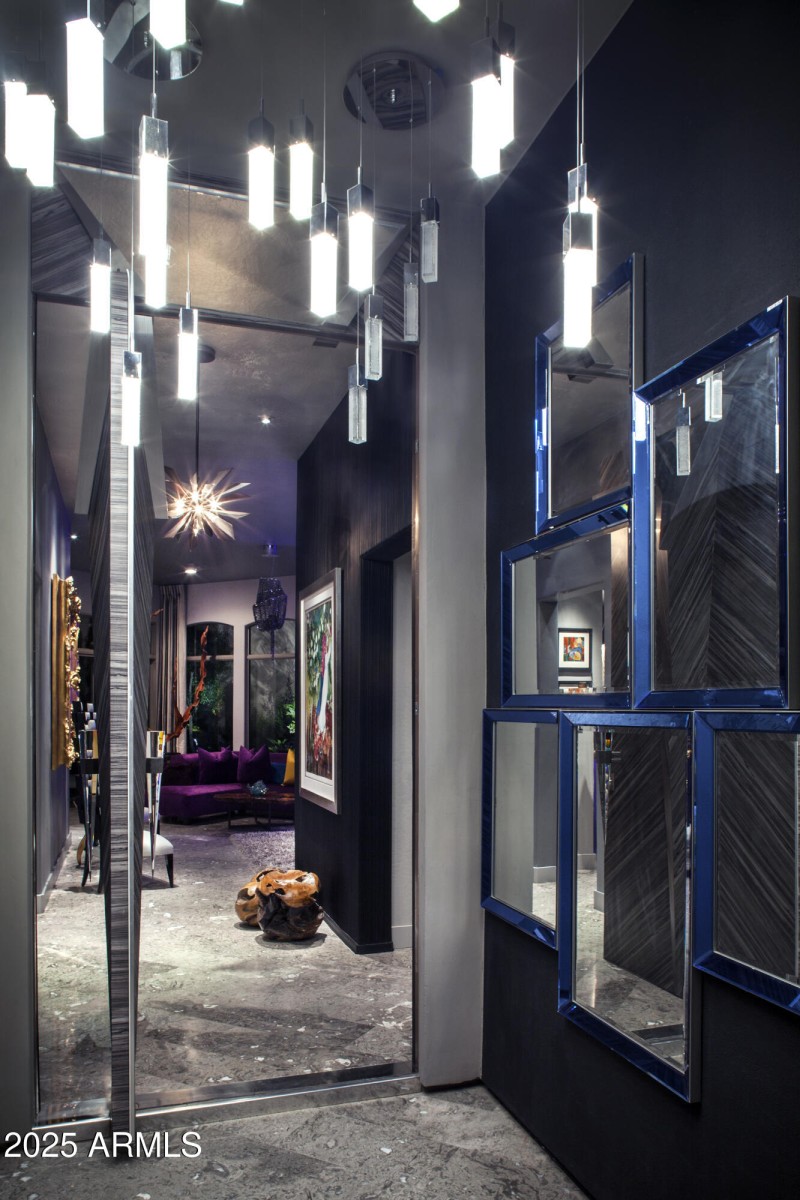 Dramatic accent wall anchors the space