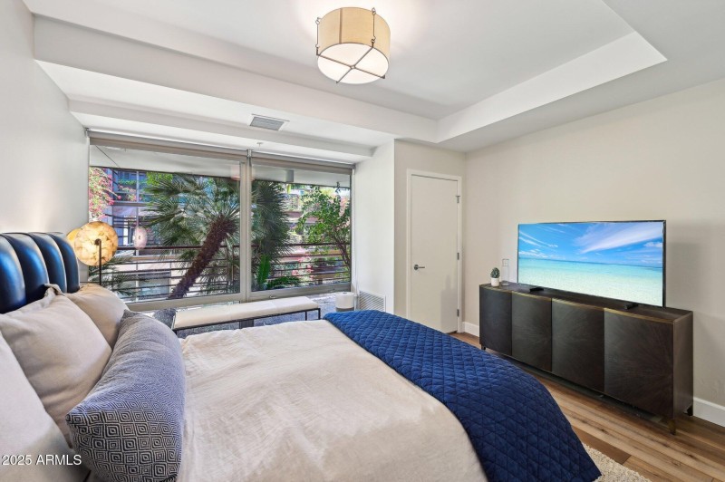 Bedroom has beautiful courtyard views