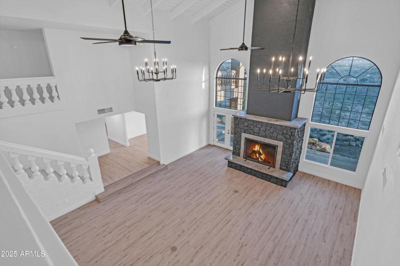 Entryway looking down at Living room