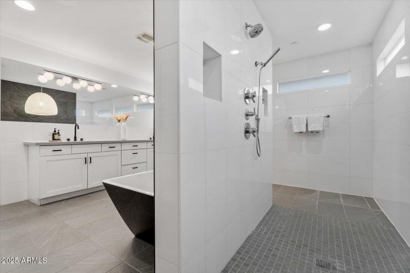 Dual entry rain shower