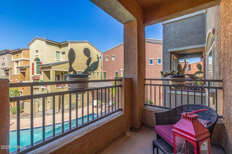 Balcony facing pool