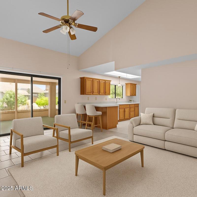 Virtually staged transitional family roo