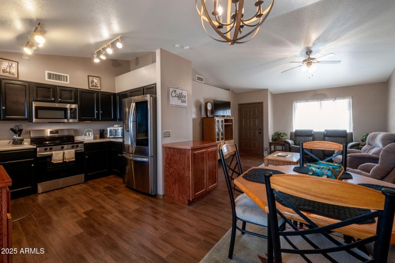 Dining/kitchen into Living room