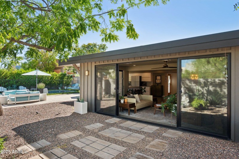 Living room opens wide to rear yard
