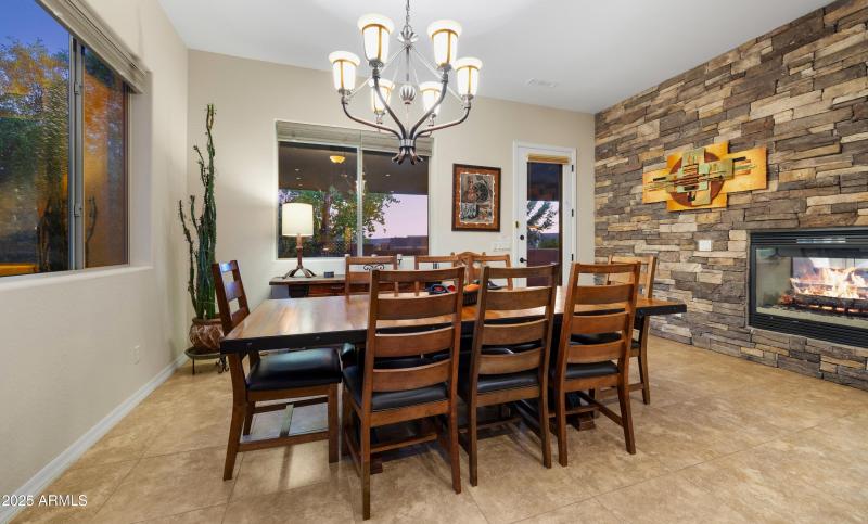 Dining opens onto back patio