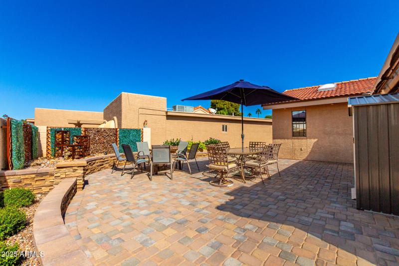 Front and Side patio with fountains