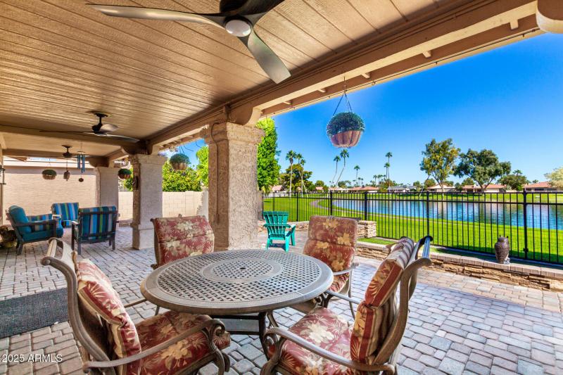 Rear patio with misters and lakeview