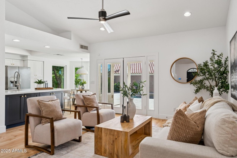 Spacious family room open to kitchen