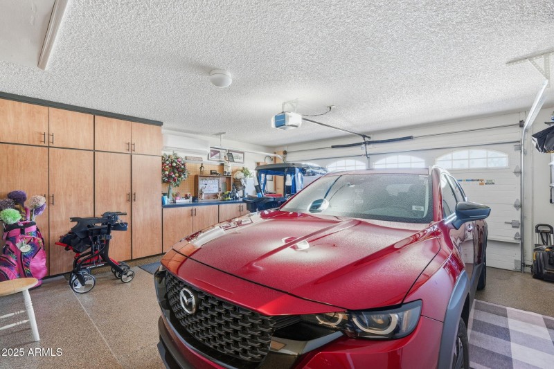 Garage with cabinets