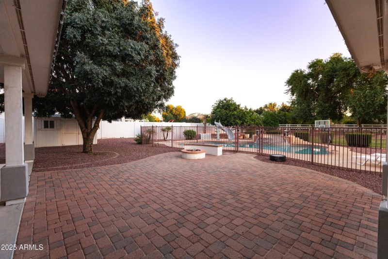paved patio with firepit