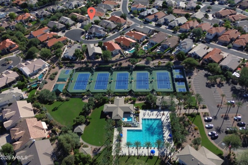 Aerial of the pool and rec area