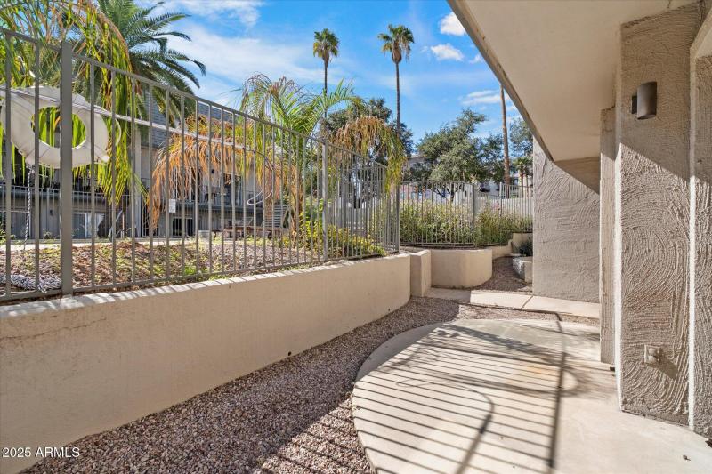 Outdoor patio by pool