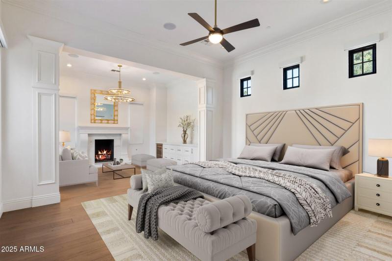 Virtually staged primary bedroom