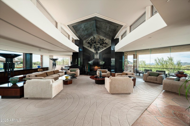 Metal and stucco striking fireplace