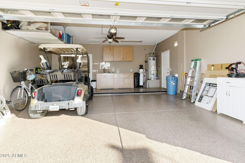 2 car garage with cabinets