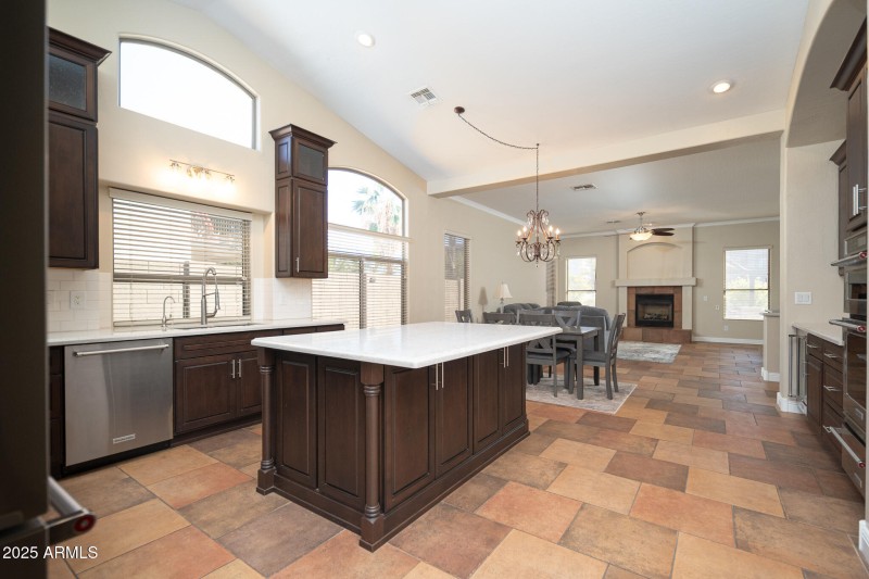 Remodeled kitchen with quartz counters