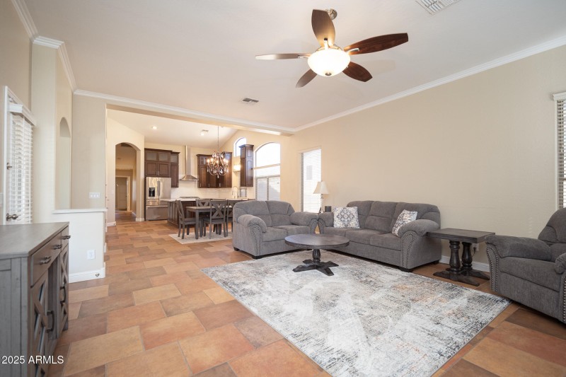 Family room view toward kitchen