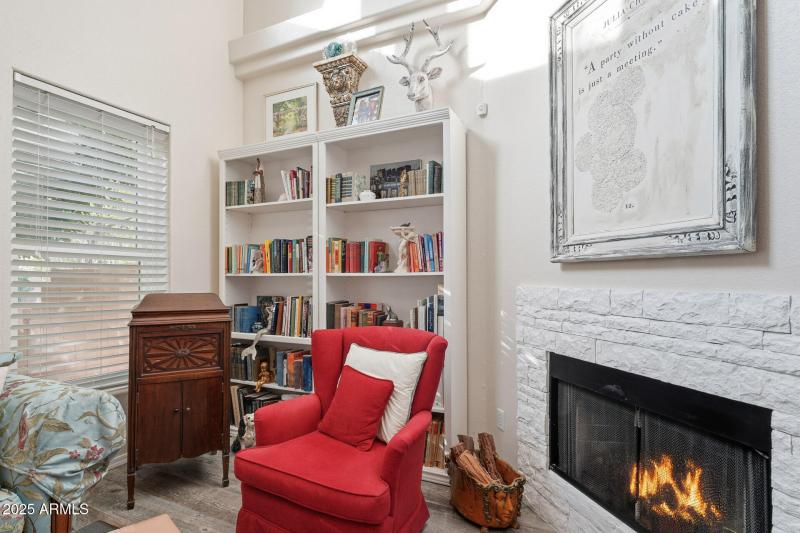 Cozy wood burning fireplace