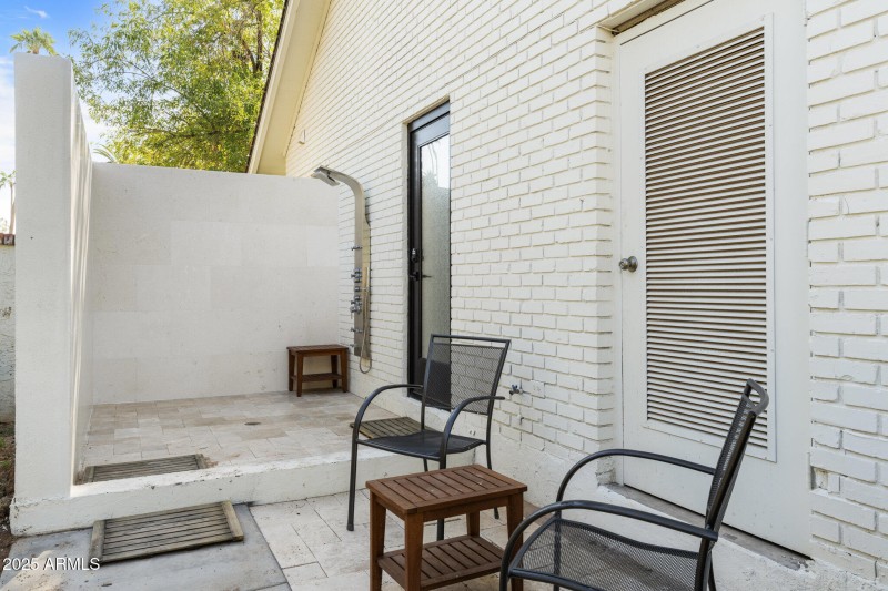 Outdoor Shower w/ Shell Limestone Tile