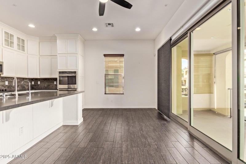 eat-in kitchen and glass wall