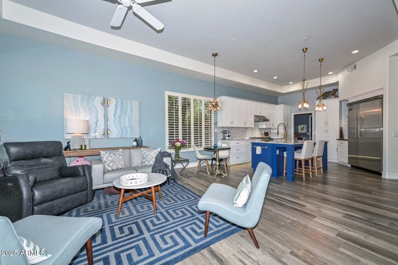 Family room looking into kitchen