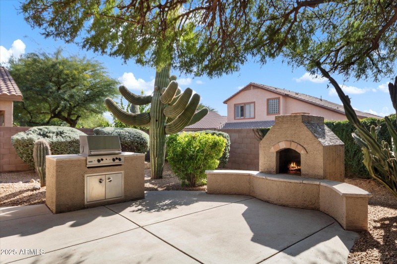 Builtin BBQ and fireplace