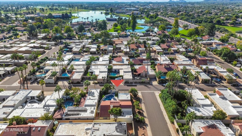 Aerial View Near Lakes and Greens