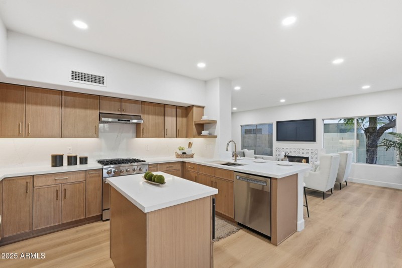 Kitchen with view to fireplace
