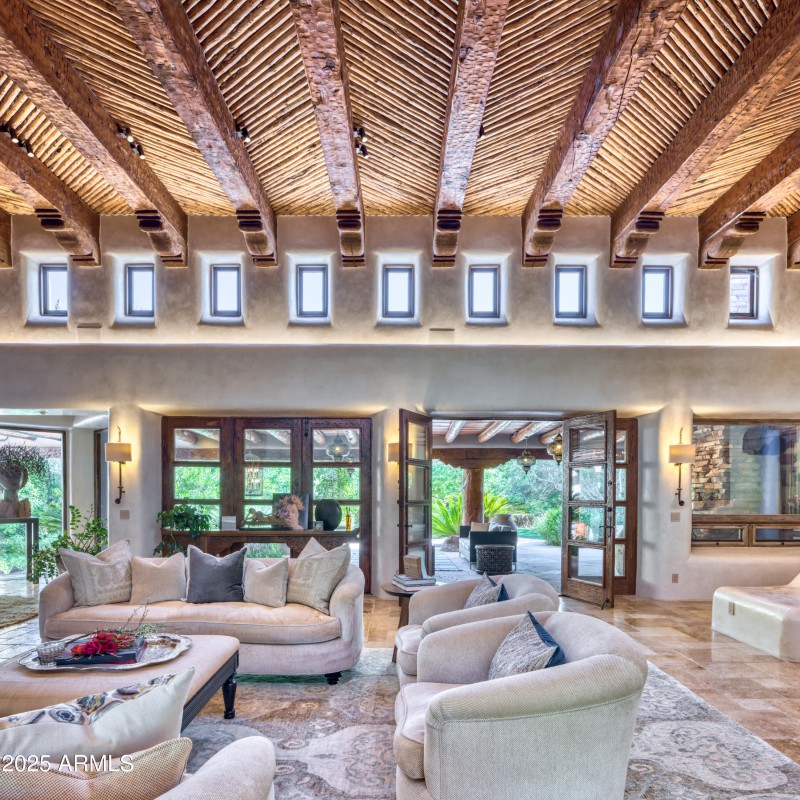 Great Room w/ Wood Beams and Latillas